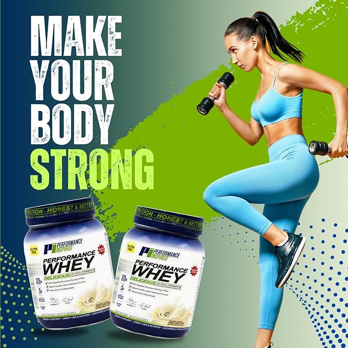 PERFORMANCE INSPIRED Nutrition WHEY Protein Powder – All Natural – 25G Protein – BCAAs – Digestive Enzymes – Fiber Packed – Natural Vanilla – 2lb