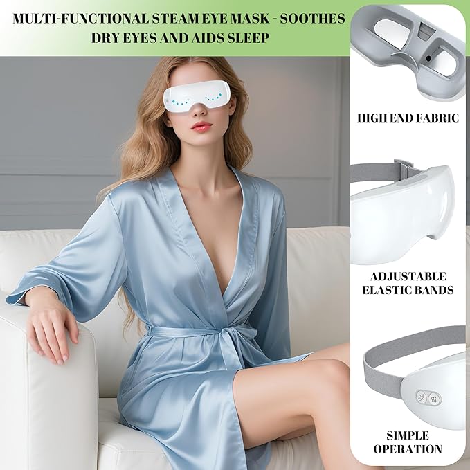 Smart Hot & Cold Steam Mask for 2 Adjustable Levels Dry Eye Relief Hydrating Mist with 3D Contour Fit 10-Minute Auto Timer Gentle Eye Massage