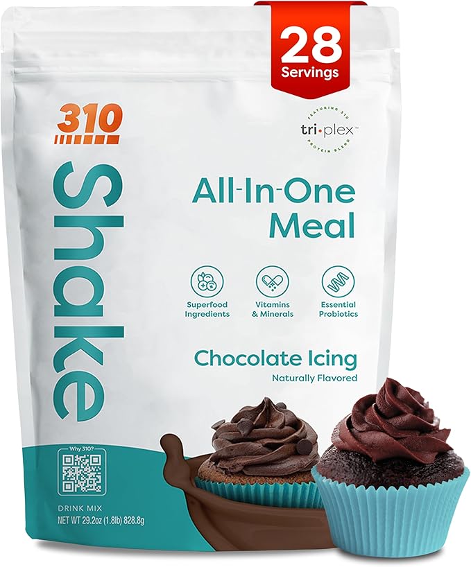 310 Nutrition All-In-One Meal Replacement Shake Powder - Plant-Based Protein Smoothie Blend w/High Fiber, Probiotics & Adaptogens - Low Carb, Vegan, Keto & Paleo Friendly - Chocolate Icing - 28 Srv