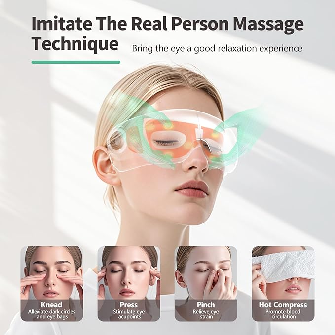 Heated Eye Massager with Music & Compression, FSA Eye Mask for Migraines, Dry Eyes & Dark Circles Relief, Sleep Improvement, Portable Massager for Women & Men
