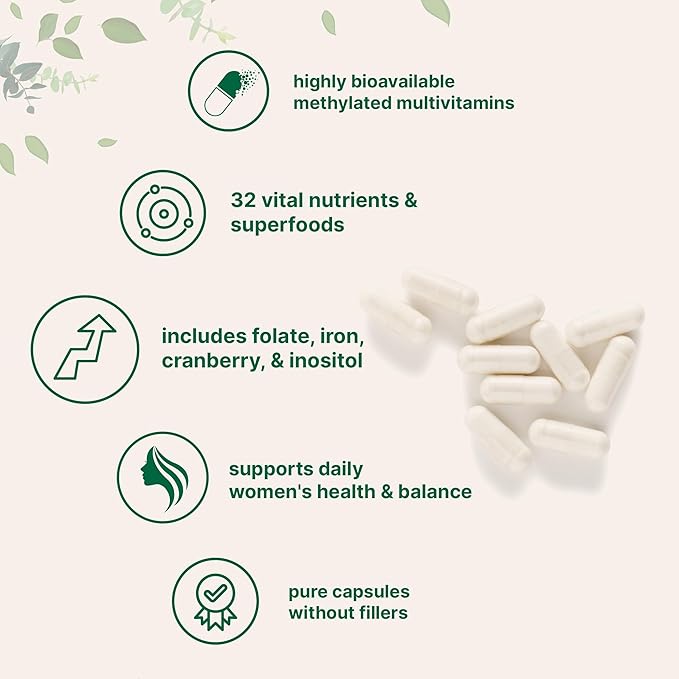 Micro Ingredients Pure Methylated Multivitamin for Women, 240 Capsules | 32-in-1 Formula with Vitamin B, C, D + Iron, Methylfolate & More | Supports Women 's Daily Wellness | Filler Free, Non-GMO
