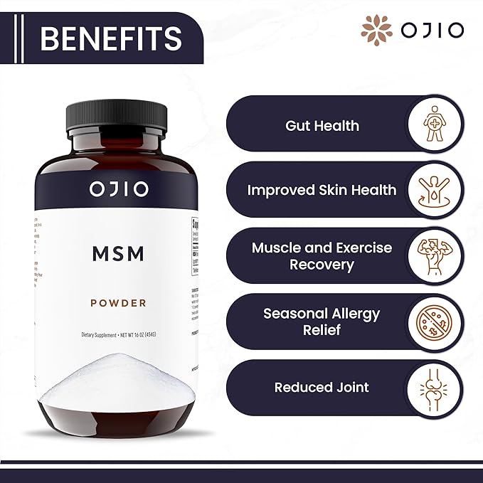 Pure OptiMSM MSM Powder - MSM Supplement - Joint, Skin, Hair, Nails - Kosher, Vegan, Gluten Free, Non-GMO, No Pesticides or Herbicides - 16 oz (Pack of 1)