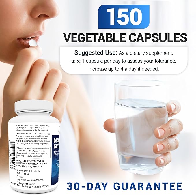 Dr. Berg Maximum Strength 4-in-1 Chelated Magnesium Glycinate with Clean, Potent & Pure Ingredients | 4X Lab-Tested & Verified | USA Formulated Magnesium Supplement Capsules | 150 Capsules