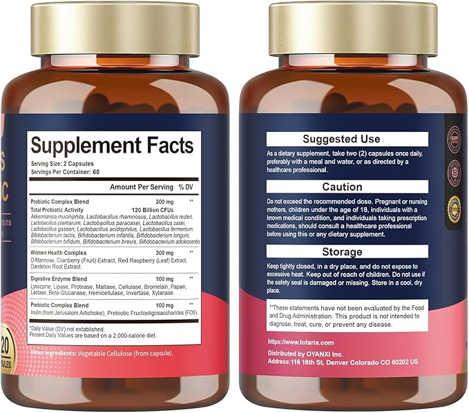 (2 Packs) Probiotics for Women, 120 Billion Women Probiotic, Digestive Enzymes & Prebiotics, with Akkermansia, Cranberry, D-Mannose, for Gut, Urinary, Immune, PH Balance, 240 Vegan Capules