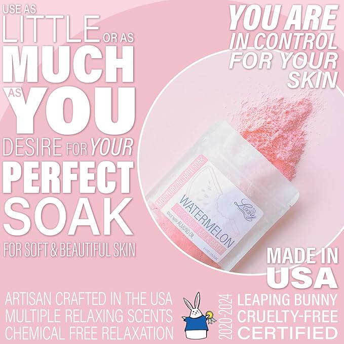 Vegan Milk Bath Soak Made with Moisturizing Coconut Milk Powder & Sweet Almond Oil for a Bath Bomb Dust Soothing Fizz & Relaxing Soak, 8 oz. (Watermelon)