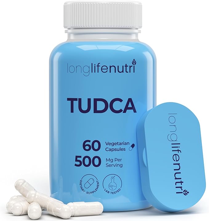TUDCA - Tauroursodeoxycholic Acid Bile Salt, 500mg per Serving & 60 Vegetarian Capsules, Natural Ingredients, 30-Day Supply, Made in USA