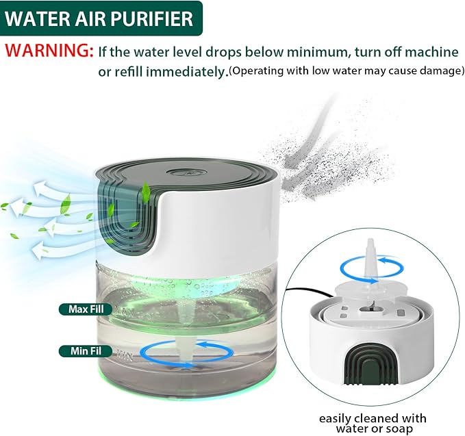 Water Air Purifiers for Home, Quiet Variable Speed Water Based Air Purifier with 7 Color Night Light, Air Washer Humidifier for Home, Bedroom, Office, Pet Odors