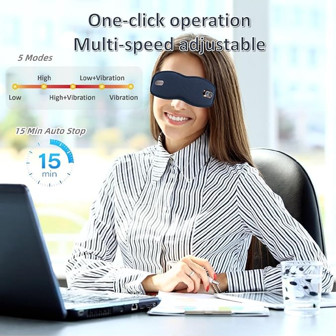 Heated Eye Mask Cordless for Dry Eyes, Warm Eye Compress with Vibration Relaxation Function,for Dry Eyes & Better Sleep, Light Blocking Heat Eye Mask for Men Women
