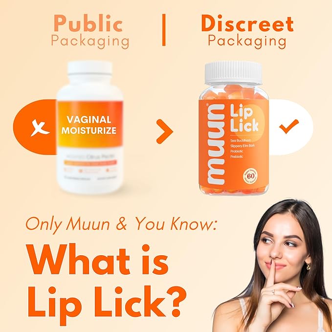 Muun Vaginal Dryness Gummy for Perimenopause Menopause with Slippery Elm Bark, Omega 6, 7, & 9, 3 Billion CFUs Probiotic, Prebiotic- Estrogen Free, Hormone Free Vaginal Moisturizer