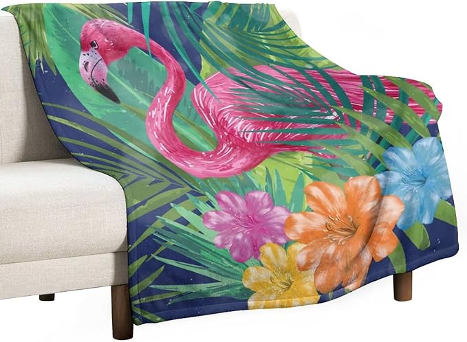 Flamingo Blanket Gifts - 50 x 60 Inches Funny Flamingo Throw for Teen Girls - Green Fluffy Warm Cozy Blankets for Couch