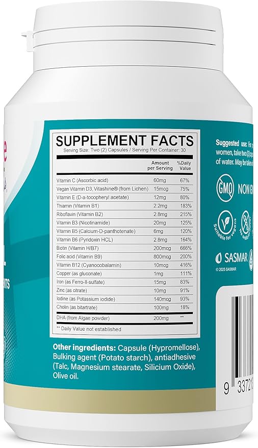 Conceive Plus Prenatal Vitamins for Women Supplement - Multivitamin With Folic Acid for Pregnancy Vegan, Choline, Iron - Pre Natal Vitamins DHA, Non GMO - Maternity Vitamin for Brain & Eye 60 Capsules