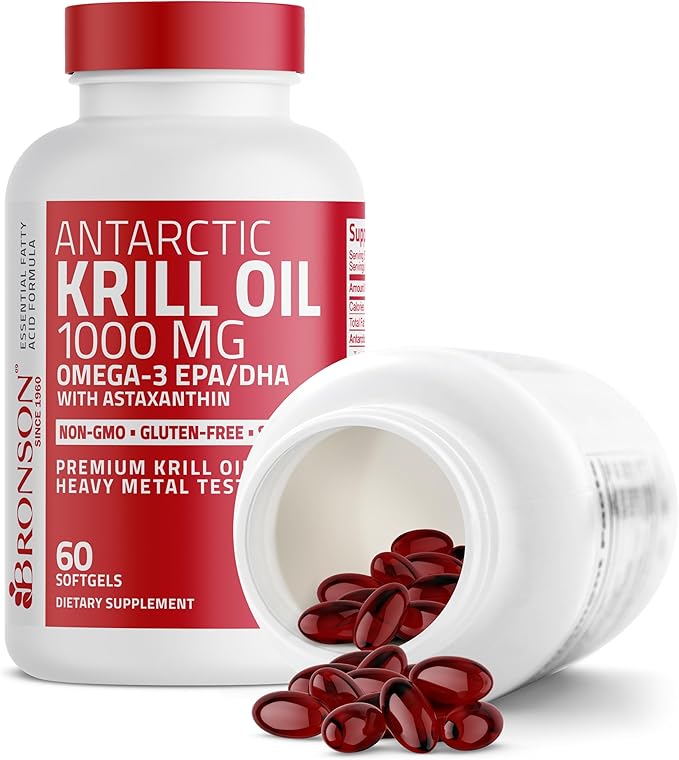 Bronson Antarctic Krill Oil 1000 mg with Omega-3s EPA, DHA, Astaxanthin and Phospholipids 60 Softgels