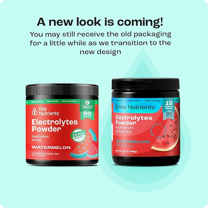KEY NUTRIENTS Multivitamin Electrolytes Powder No Sugar for Recovery - Refreshing Watermelon Electrolyte Powder - Hydration Powder - No Calories, Gluten Free Electrolytes Powder - 90 Servings