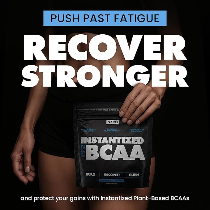 Gains in Bulk BCAA Powder, Pre Workout Plant Based Branch Chain Amino Acids, Gluten Free, Vegan Supplement with Keratin for Endurance & Strength During & Post Workout, Unflavored, 30 Servings