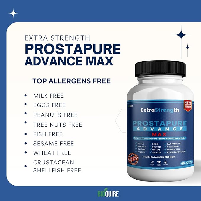 ProstaPure Advance Max Extra Strength Prostate Health Support Supplement, Saw Palmetto, Vegan, Non-GMO, Gluten-Free – 60 Capsules