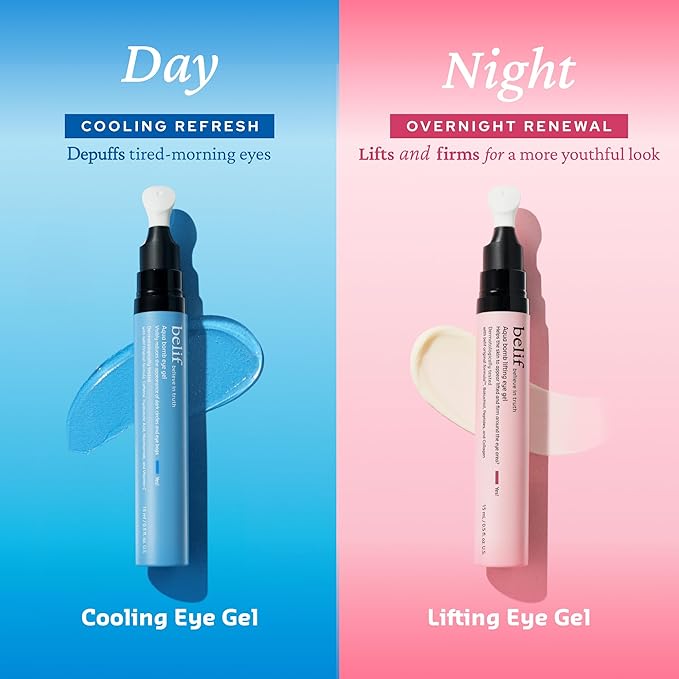 belif Aqua Bomb Cooling Eye Gel - Caffeine & Hyaluronic Acid for Puffiness & Hydration, Niacinamide & Vitamin C for Dark Circles, Adenosine & Collagen for Plumping & Firming, Korean Skin Care