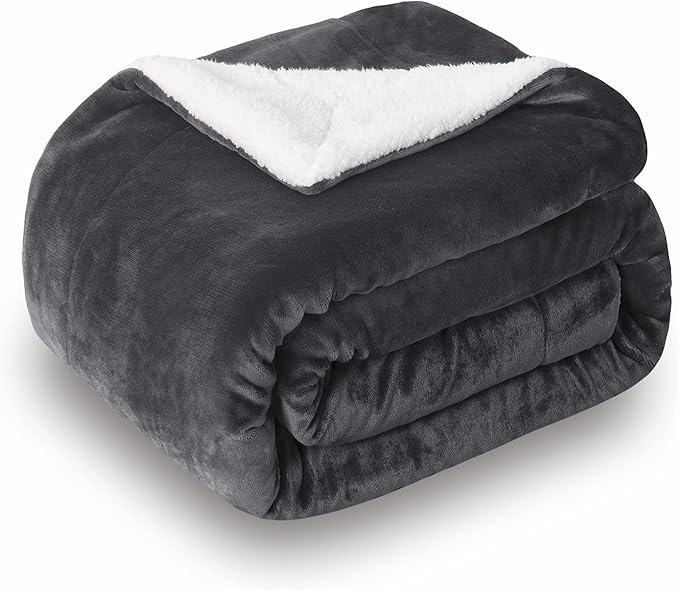 SOCHOW Sherpa Fleece Throw Blanket, Double-Sided Super Soft Luxurious Plush Blanket King Size 90 inchx108 inch, Dark Grey