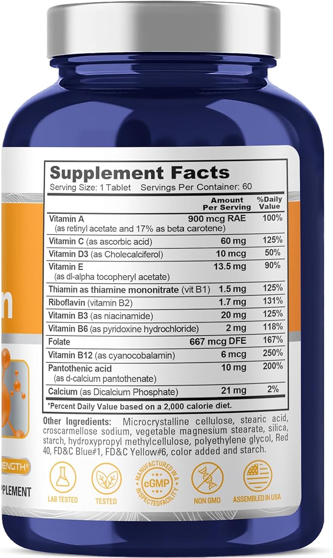NusaPure Daily Multivitamin Vegetable Magnesium Stearate 60 tabs (Non-GMO & Vegan)