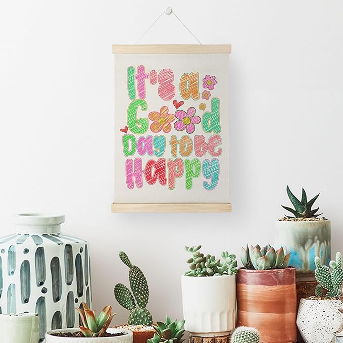 Nrleey Boho Inspirational Mental Health Wall Decor with Wooden Poster Hanger - Therapy Office Decor, It's a Good Day to Be Happy Wall Art Posters for School Counselor Office, 12x16 Inch