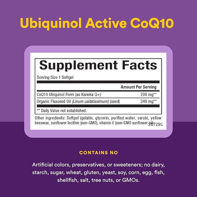 Natural Factors Ubiquinol Active CoQ10 200 mg, High-Absorption Coenzyme Q10 Supplement for Energy, Heart and Cognitive Support, 100mg, 30 Softgels