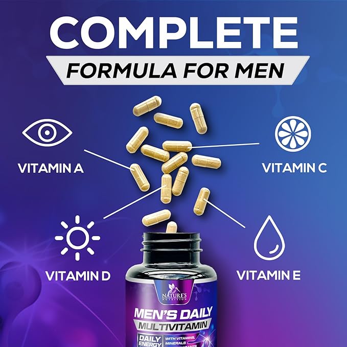 Multivitamin for Men - Vitamin A, C, D, E, Zinc, Calcium, Multivitamins for Immune Health Support, Vitamin B12, Men’s Daily Multivitamin Supplement Capsules, Non-GMO Mens Multi Vitamins - 120 Capsules