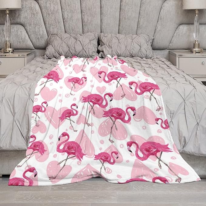 Flamingo Blanket Gifts - 50 x 60 Inches Cute Flamingo Throw for Teens - Light Pink Warm Furry Plush Blankets for Bed