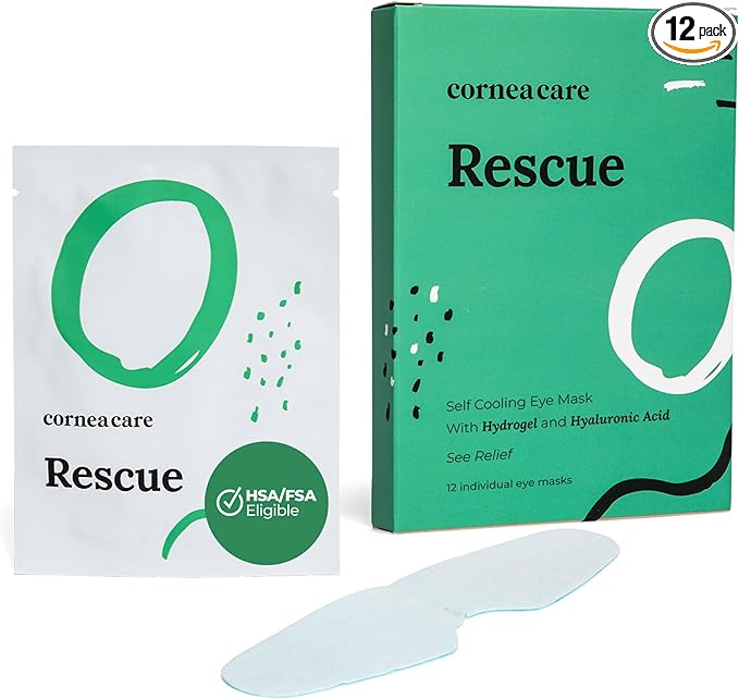 Rescue: Hydrogel Self Cooling Compress | Cold Eye Masks for Puffy Eyes | Self Cooling Eye Compress for Fast Relief | Travel Ready | 12 Count