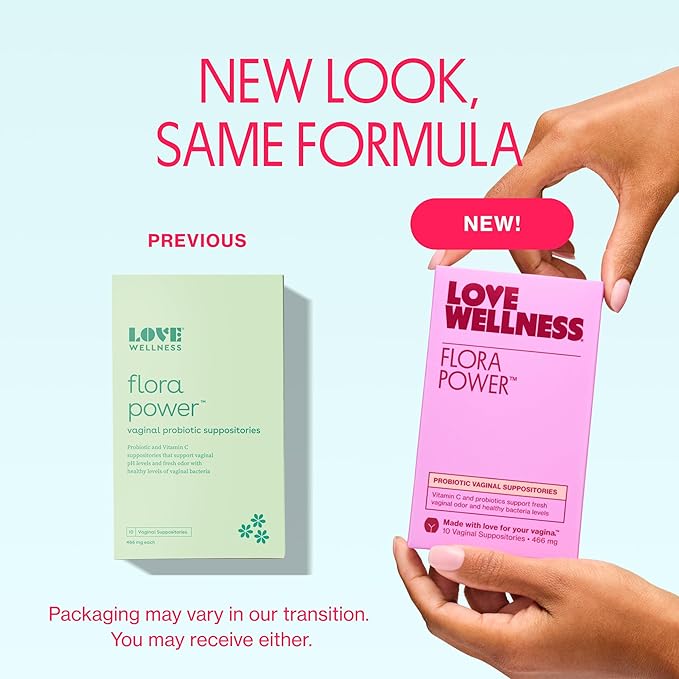 Love Wellness Flora Power | Vaginal Probiotic Suppositories with Vitamin C | Supports pH Balance & Vaginal Health | Fragrance-Free, Non-GMO & Paraben-Free | 10 Count