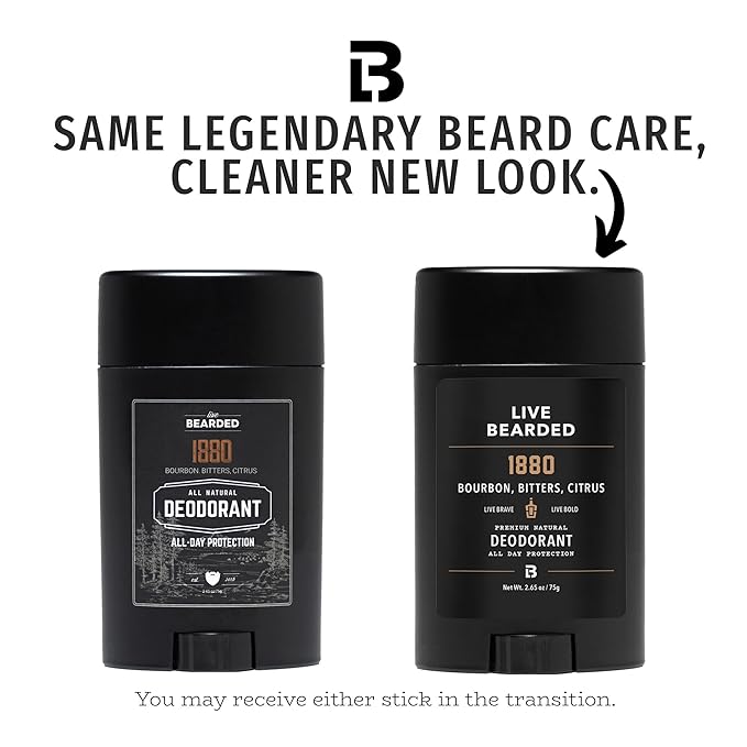 Live Bearded Men's Deodorant - Long Lasting, Aluminum Free, All Natural, Activated Charcoal Deodorant for Men, Travel Size - 1880, 1 Stick