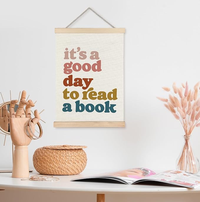Yomisex Book Reading Wall Art Poster, Reading Nook Corner Decor, Library Decor, It's a Good Day to Read a Book Bookish Canvas Prints Wall Art Framed for Classroom Home Decor, 12x16 Inch