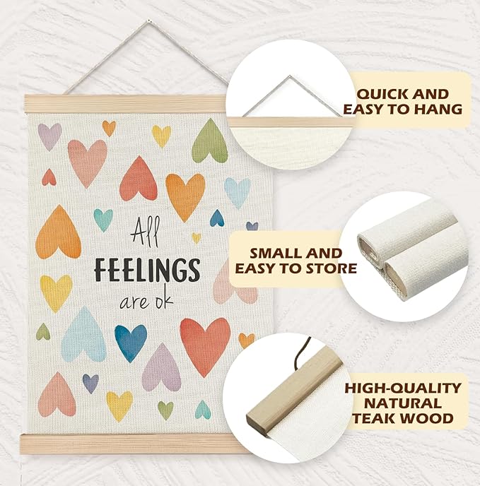 Yomisex All Feelings Are OK Mental Health Wall Art Poster for Classroom, Therapy Office Decor, Mental Health Awareness Wall Art Framed for School Counseling Office Classroom Decor, 12x16 Inch