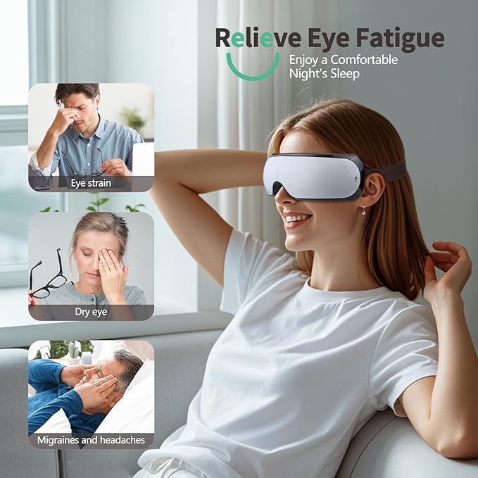 Heated Eye Massager with Music & Compression, FSA Eye Mask for Migraines, Dry Eyes & Dark Circles Relief, Sleep Improvement, Portable Massager for Women & Men
