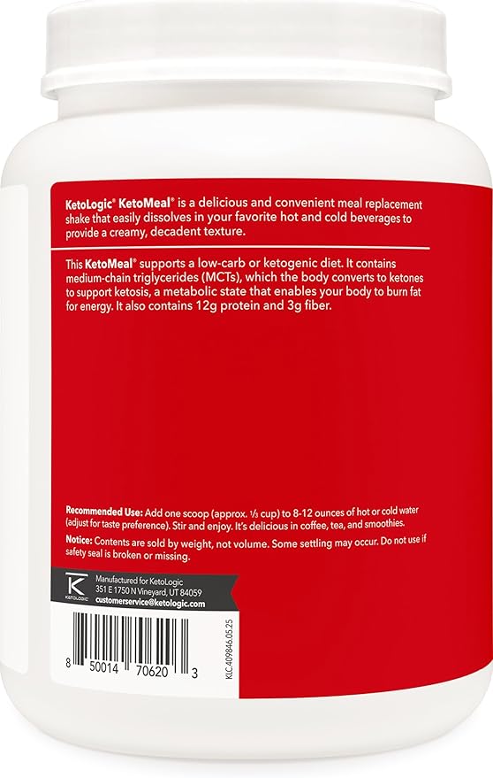 KetoLogic Keto Meal Replacement Shake Powder For Optimal Results + MCT Oil + Grass-Fed Whey - Perfectly Formulated Macros for Ketosis - 20 Servings - Strawberry