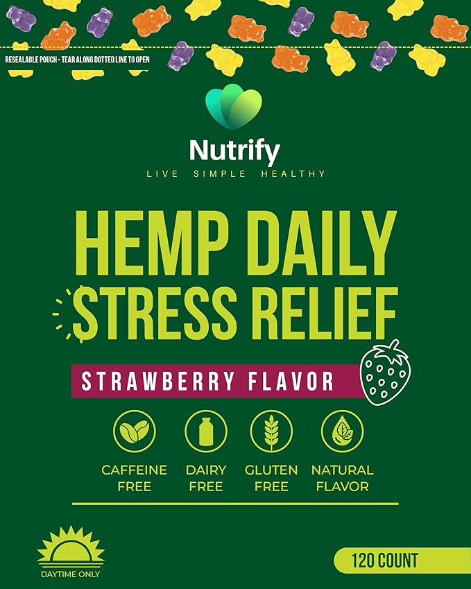 120 Hemp Gummies Natural Strawberry Flavor Hemp Extract, Infused with Omega 3, 6, and 9, Plus Essential Vitamins to Promote General Wellness