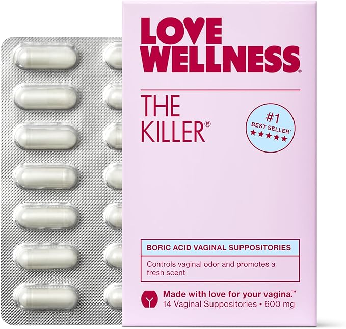 Love Wellness The Killer | Boric Acid Vaginal Suppositories | Balances pH & Supports Odor Control, a Healthy Vaginal Balance and Environment | Fast-Acting & Fragrance-Free | Gentle & Effective | 14 Ct