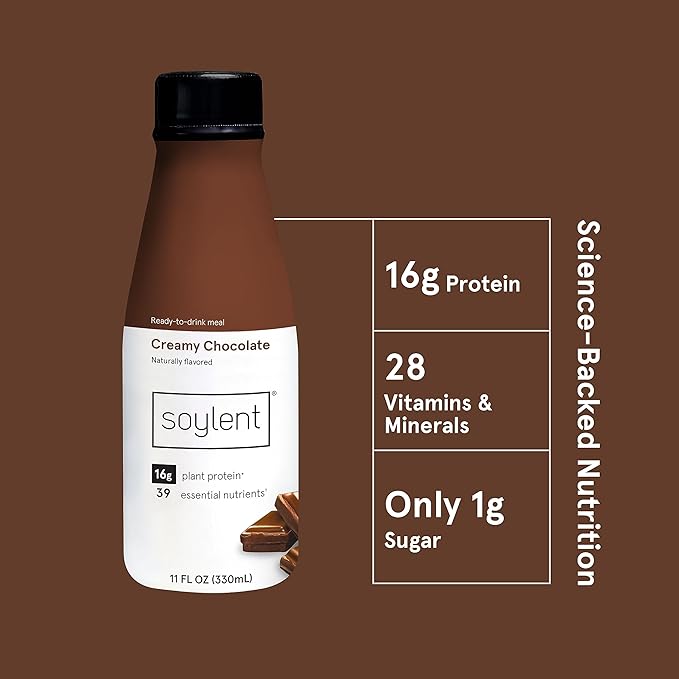 Soylent Chocolate Meal Replacement Shake, Contains 16g Complete Vegan Protein, Ready-to-Drink, 11oz, 24 Pack