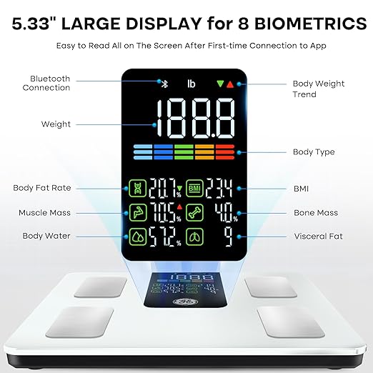GE Scale for Body Weight Smart, Digital Bathroom Body Fat Scales for BMI Muscle Bluetooth Body Composition Monitor 11.8" Large Platform Accurate Weighing Machine Health Analyzer with App 500lbs, White