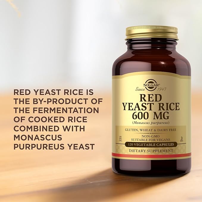 Solgar Red Yeast Rice 600 mg - 120 Vegetable Capsules - Non-GMO, Vegan, Gluten & Dairy Free, Kosher - 60 Servings
