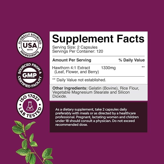 High Strength Hawthorn Berry Capsules - Pure Antioxidant Hawthorn Berry Supplement with Leaf & Flower Extract 4:1 for Healthy Heart & Digestion - Energy Support for Men & Women - 240 Count Pack