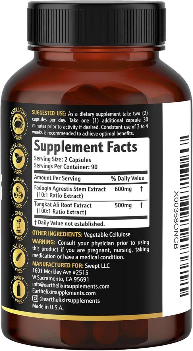 Fadogia Agrestis & Tongkat Ali for Men & Woman – Natural Testosterone Support, 2-in-1 Tongkat Ali & Fadogia Agrestis for Men – Strength, Energy & Vitaility - Longjack – 3 Month Supply