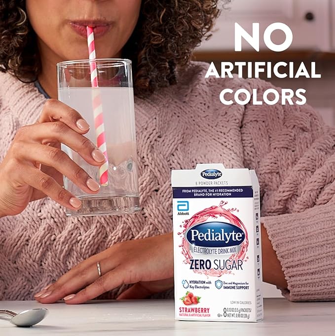 Pedialyte Electrolyte Drink Mix with Zero Sugar | Hydration with Key Electrolytes | Great Hydration Low in Calories | Strawberry, 24 Powder Packets