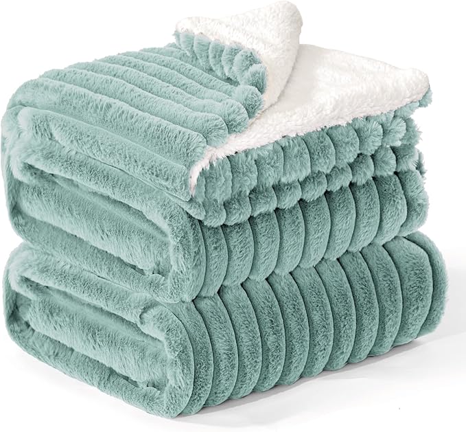 INFIIXSO Sherpa Throw Blanket for Couch - Super Soft & Warm Striped Fleece Blanket, Cozy Plush Fluffy Blanket All Season Use (Haze Blue, 60x80 Inches)