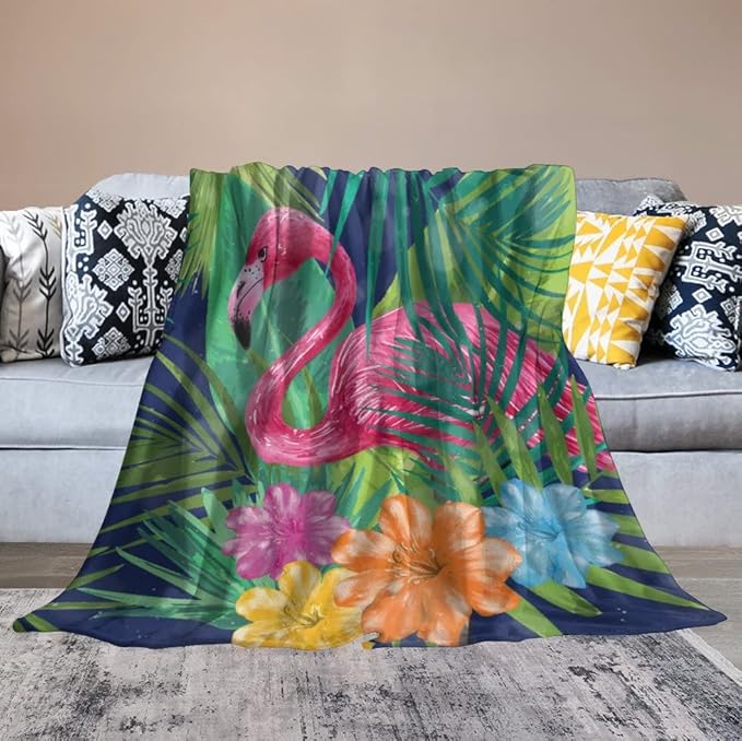 Flamingo Blanket Gifts - 50 x 60 Inches Funny Flamingo Throw for Teen Girls - Green Fluffy Warm Cozy Blankets for Couch