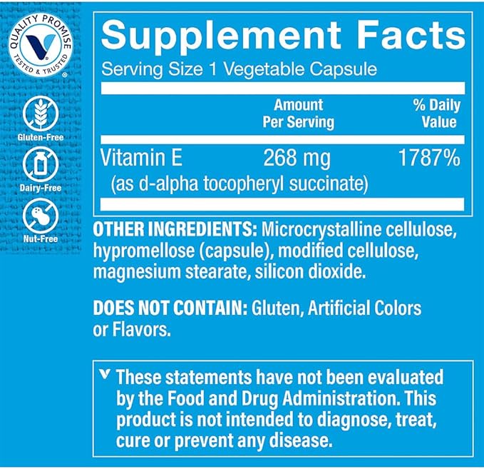 The Vitamin Shoppe Vitamin E Dry 400IU - Natural Source, Supports Healthy Cardiovascular System, Immune Health & Eye Health - Once Daily (100 Capsules)