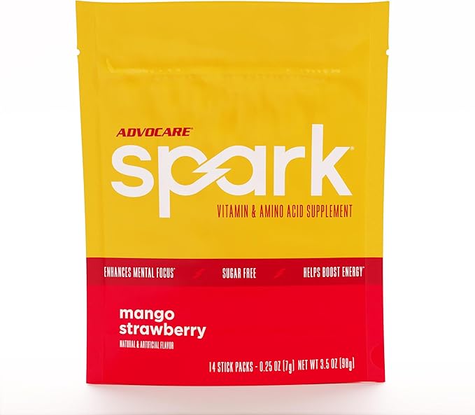 AdvoCare Spark Vitamin & Amino Acid Supplement - Focus & Energy Drink Powder Mix with Vitamin A, B-6, C & E - Also Includes L-Carnitine & L-Tyrosine - Mango Strawberry, 14 Stick Packs