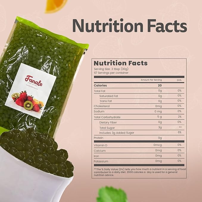 Fanale Matcha Agar Agar Boba, Matcha Jelly Ball, Ready to Serve, Soft Chew Texture, Instant Boba Pearls for Bubble Tea, Frozen Yogurt, Shaved Ice & Dessertβs Topping (4.4 lbs/bag, 6 bags/case)