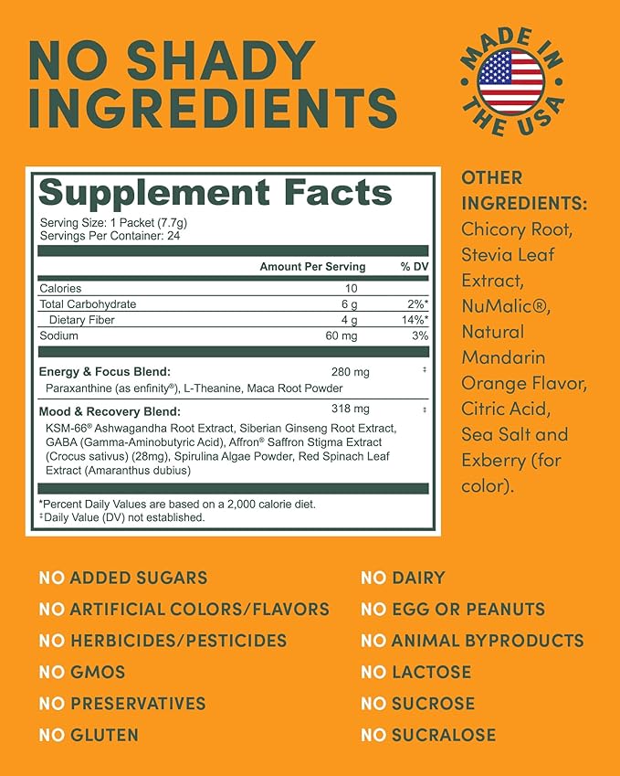 MTE Healthy Energy Drink Powder for Focus & Productivity | No Sucralose | No Caffeine | Nootropic Energy | Adaptogenic