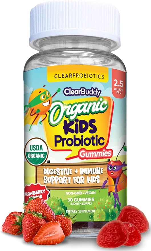 Kids Probiotics Gummies – Daycare Formulated Immunity Gummies - Immune System Boost & Improved Regularity - Plant-based Organic, 2.5 Billion CFU - DE111 Bacillus Subtilis - Strawberry – 1 Month Supply