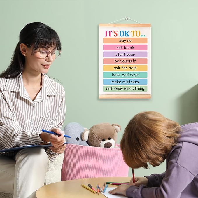 It's OK To Poster Hanger Frame for Therapy Counseling Office Wall Decor,Mental Health Canvas Wall Art Poster Print Wall Hanging 16x12in