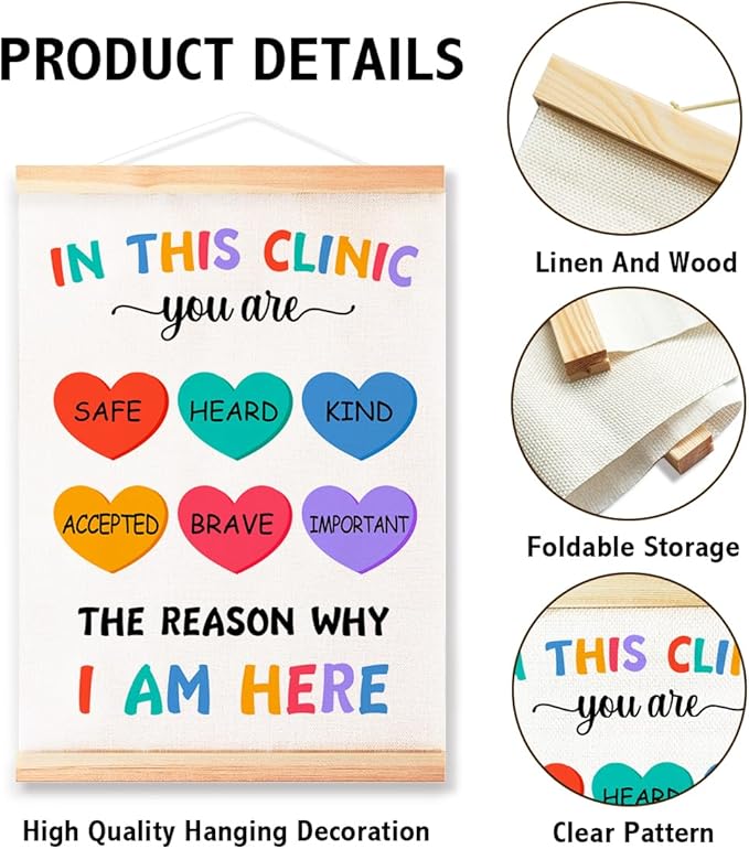 Mental Health Poster Hanger Frame for Therapy Counseling Office Wall Decor,In This Clinic You Are Safe Canvas Wall Art Poster Print Wall Hanging 16x12in
